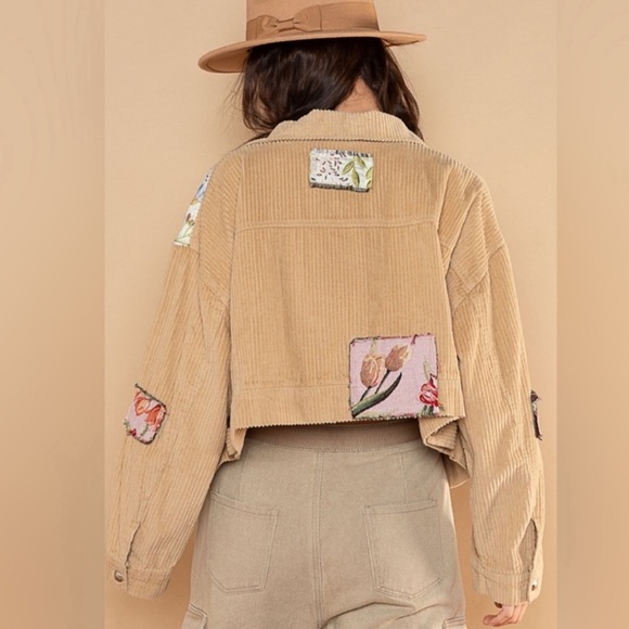 POL Tan Corduroy Oversized Jacket with Floral Accents - Picture 4 of 12